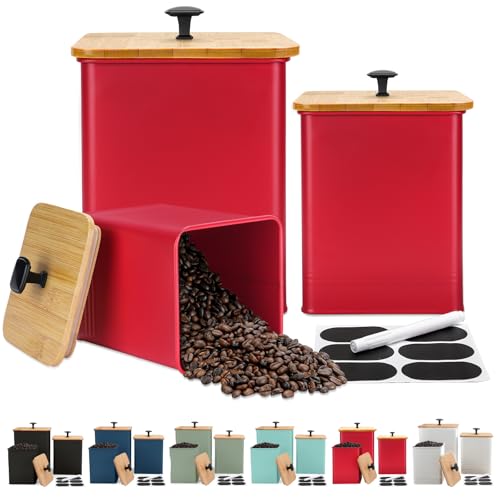 Kitchen Canisters Set of 3, Metal Flour Sugar Storage Containers with Airtight Lids-Canisters Sets for Kitchen with Customizable Chalkboard Labels & Marker Pen-Spice, Coffee Storage Jars(Red) - color: Red