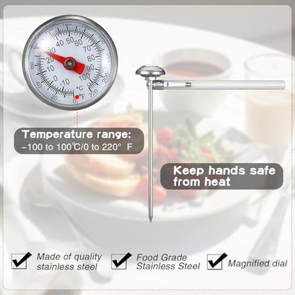 Xuhal 6 Pcs Stainless Steel Kitchen Thermometer with 5 Inch Long Stem 1 Inch Dial Thermometer Milk Frothing Food for Oven Probe Meat Grill BBQ Cooking Chocolate Water(White) - color: White