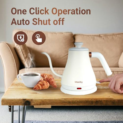 Mecity Electric Kettle Stainless Steel Gooseneck Water Kettle Water Boiler for Pour Over Coffee Fast Heating, Auto Shut Off, 27 fl oz, 1000W, Milk White - color: Milk White