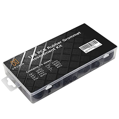 Vrupin 188 Pcs Rubber Grommets Kit - Rubber Washers for Wiring - 10 Different Sizes(1/4", 5/16", 3/8", 7/16", 1/2", 5/8", 7/8", 1" Inch) - size: 10 Sizes-Black