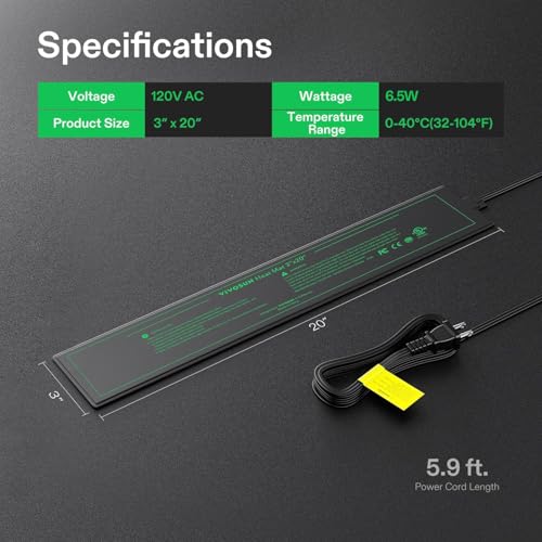VIVOSUN Durable Waterproof Seedling Heat Mat 3" x 20" UL & MET-Certified Heating Pad for Hydroponic, Kombucha Tea, Brewing, Fermentation & Plant Germination - size: 3"x20"