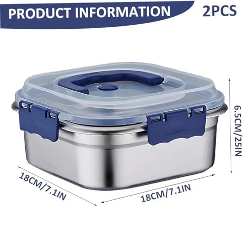 Stainless Steel Food Storage Containers, 2PCS 1.8L Airtight Marinade Container with Handle & Buckle, Oven Safe for Roasting Brining Meal Prep, Kimchi Use