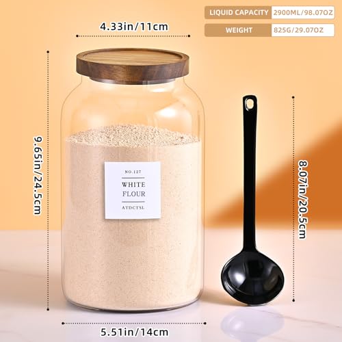 2 Pack Large Glass Storage Jars with Airtight Bamboo Lids, 95 FL OZ/2800 ml, Perfect for Kitchen Counter & Pantry Storage – Ideal for Flour, Sugar, Coffee, Rice, Nuts and More， - size: 94oz*2