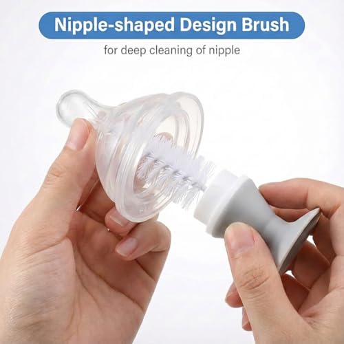 Ariseno 5-in-1 Baby Bottle Cleaner Set, Including Nylon & Silicone Bottle Brush, Cap, Straw & Nipple Brushes, BPA-Free (Grey) - color: Gray-nylon Silicone