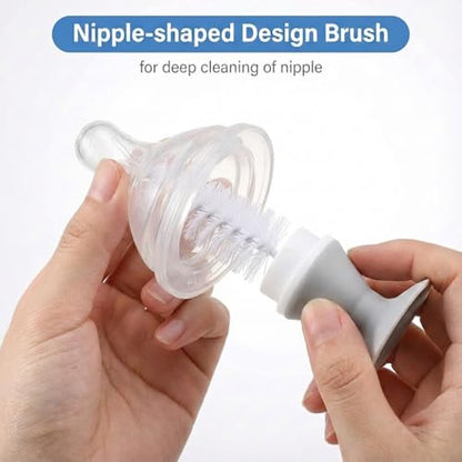 Ariseno 5-in-1 Baby Bottle Cleaner Set, Including Nylon & Silicone Bottle Brush, Cap, Straw & Nipple Brushes, BPA-Free (Grey) - color: Gray-nylon Silicone