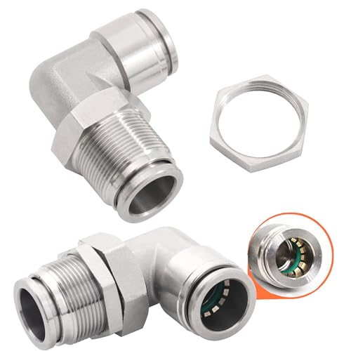 2Pcs 304 Stainless Steel Bulkhead Elbow 1/2" x 1/2" Tube OD Push to Connect Fitting, PLM-1/2 Bulkhead 90 Degree Elbow Pneumatic Quick Connect Air Fitting - size: 1/2" x 1/2"