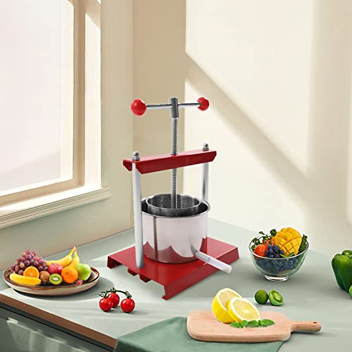 Cheese Fruit Wine Manual Press Machine 3L/0.8gal Stainless Steel Barrels Honey Presser w/T-shaped Handle Fruit Press Making Equipment for Pressing Juice, Vegetable, Wine, Cider (3L/0.8gal) - size: 3L/0.8gal
