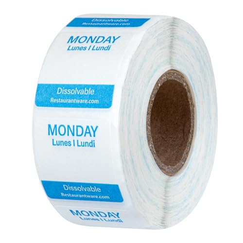 Restaurantware RW Smart 1 Inch x 1 Inch Food Rotation Labels 3500 Dissolvable Food Safety Labels - Premium Trilingual Paper Day Of The Week Labels For Food Storage Or Prep Weekly - style: 7-Day