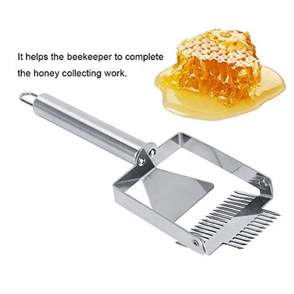 Double Needle Stainless Steel Honey Fork Uncapping Scraper Beekeeping Tool Heavy Duty Anti Rust for Beekeepers Honey Harvesting 24cm 158g