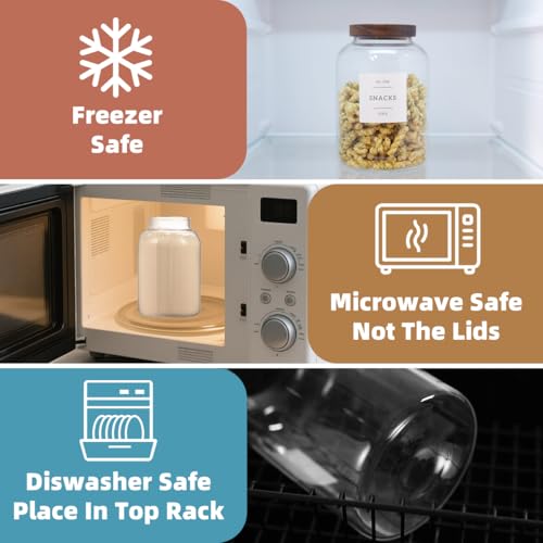 2 Pack Glass Food Storage Containers with Airtight Acacia Lids and 132 Kitchen Pantey Labels Preprint - 67 LF OZ Borosilicate Glass Canister Sets for Food,Coffee,Cookie,Tea,Candy,Sugar - size: 67oz-2 Pack
