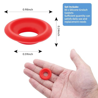 80 PCs Silicone Gaskets Washers Seals for Cap Swing Flip Top Bottle-Red for Home Brew Beer Soda Bottle Sealing (80 pcs half cover Red) - color: 80 pcs half cover Red