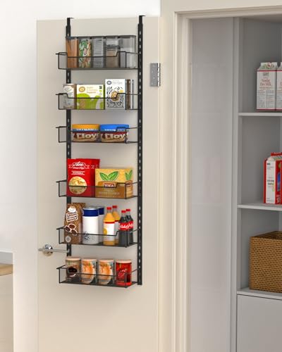 VyGrow 12.3" W Narrow Over the Door Pantry Organizer, 6-Tier Over the Door Organizer with Adjustable Basket, Pantry Door Organization for Pantry Kitchen Storage Room Spice Rack, Black - color: Black, size: 12.3"W 6-Tier