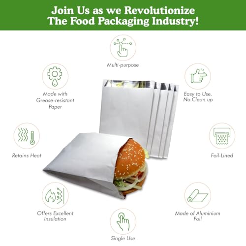 Regency Wraps Grease Resistant Snack Serving Bags, Foil Lined, Pack of 25 For Burgers, Sandwiches, Panini's, Pitas, Insulated to Keep food Warm - size: Pack of 25, style: Hamburger Bag
