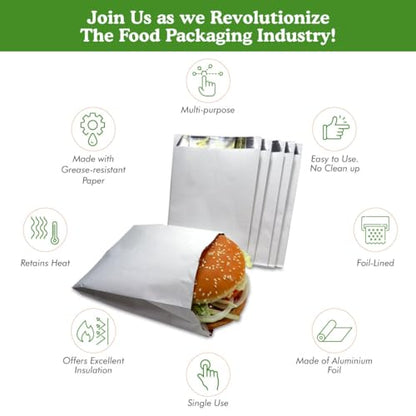 Regency Wraps Grease Resistant Snack Serving Bags, Foil Lined, Pack of 25 For Burgers, Sandwiches, Panini's, Pitas, Insulated to Keep food Warm - size: Pack of 25, style: Hamburger Bag