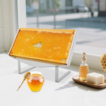 Honeycomb Frame Display Stand, 15.75" x 8.66" Height Adjustable Stainless Steel Honey Uncapping Holder, Beehive Frame Uncapping Tray for Beekeeping Restaurants Bakeries Catering