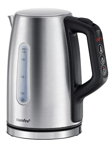 COMFEE' Stainless Steel Electric Kettle, Temperature Control with 6 Presets, 1-Hr Keep Warm, Kettle Water Boiler 1.7 Litres, 1500W with Viewing Window, Auto-Off and Boil-Dry Protection - color: Silver Digital, size: 1.8 Quarts