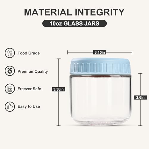 SHOWIN Overnight Oats Containers with Lids, 10oz Glass Jars with Lids 2 pcs, Light Blue, Wide Mouth Mason jars for Salad, Yogurt, Snacks, Meal Prep - color: Light Blue, size: 10oz-2pc
