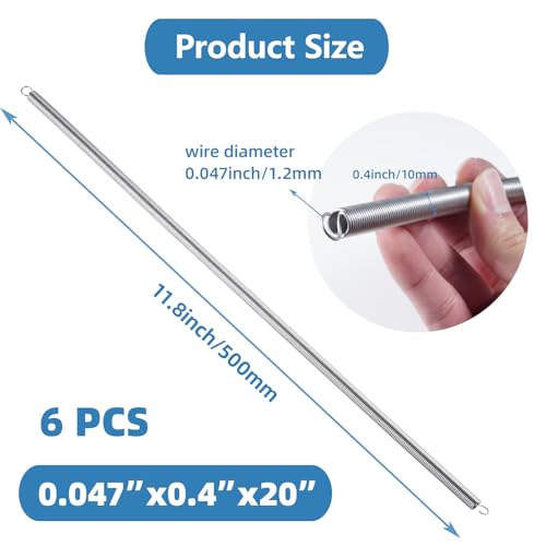 6pcs Extension Springs,0.047"x0.4"x20" 304 Stainless Steel Extension Springs with Hook Ends 20inch(6, 0.047"x0.4"x20") - size: 0.047"x0.4"x20"