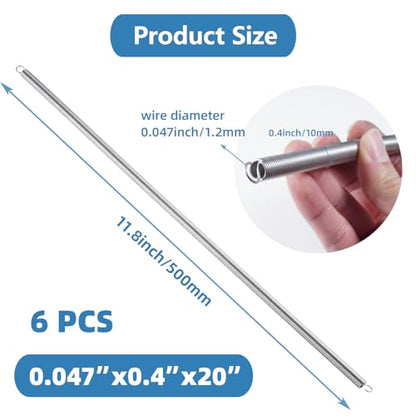6pcs Extension Springs,0.047"x0.4"x20" 304 Stainless Steel Extension Springs with Hook Ends 20inch(6, 0.047"x0.4"x20") - size: 0.047"x0.4"x20"