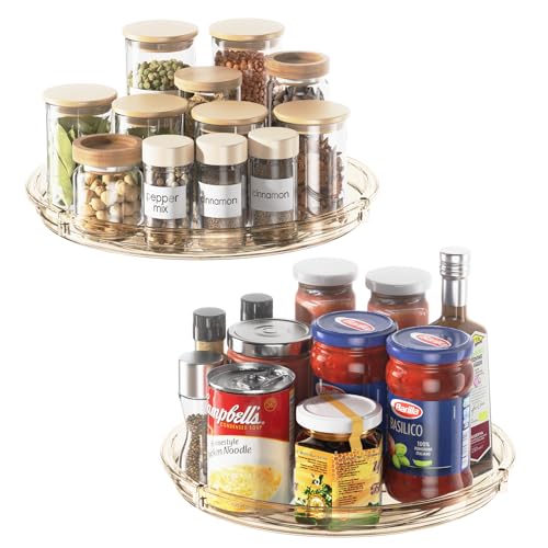 LAMU 2 Pack Lazy Susan Organizer 9 inch Lazy Susan Turntable for Cabinet, Rotating Spice Organization for Cabinet, Kitchen, Table Top, Countertop, Pantry Fridge Organizers and Storage, Amber - color: Amber, size: 9 inch