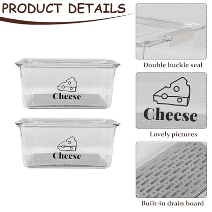 Cheese Container Airtight with Draining Basket Cream Cheese Sliced Cheeses Box with Lid Saver for Fridge Cheeses Keeper Cream Block Shredded Storage Box Saver (Clear - 2 Pack) - color: Clear - 2 Pack