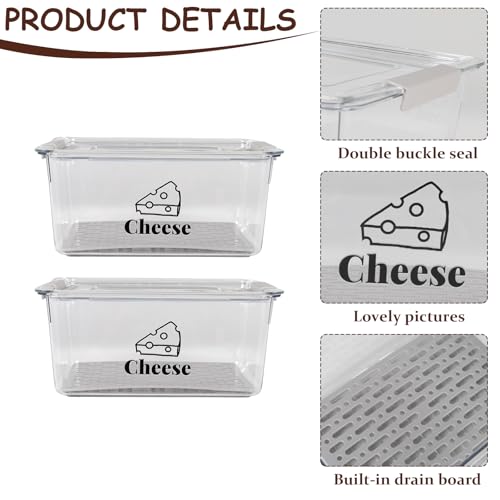 Cheese Container Airtight with Draining Basket Cream Cheese Sliced Cheeses Box with Lid Saver for Fridge Cheeses Keeper Cream Block Shredded Storage Box Saver (Clear - 2 Pack) - color: Clear - 2 Pack