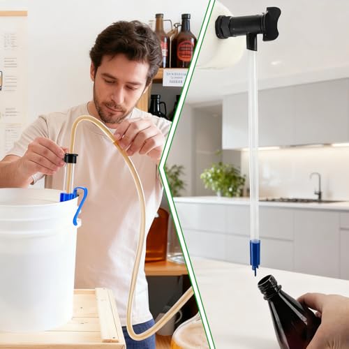 14” Auto Siphon with 12.9” Bottle Wand & 5.5FT Food-Grade Silicone, Beer Wine Siphon Racking Cane fit Liquid Transfer, Effortless Bottling Fermentation Mead HomeBrew Making(Blue Tubing Clamp)