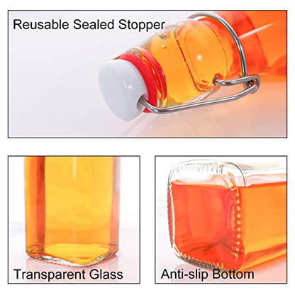 12 Pack 8.5oz Swing Top Glass Bottles, 250ML Square Bottles with Airtight Stoppers for Kombucha, Kefir, Vanilla Extract, Beer(Bonus Gaskets, Labels and Funnel) - size: 8.5oz