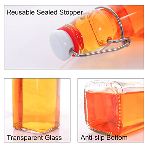 12 Pack 8.5oz Swing Top Glass Bottles, 250ML Square Bottles with Airtight Stoppers for Kombucha, Kefir, Vanilla Extract, Beer(Bonus Gaskets, Labels and Funnel) - size: 8.5oz