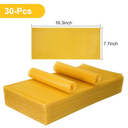 30pcs Beeswax Sheets, Bee Hive Foundation Sheets, Beehive Wax Foundation Sheets, Beeswax Honeycomb Sheets for Beekeeping Candle Making - size: 30pcs