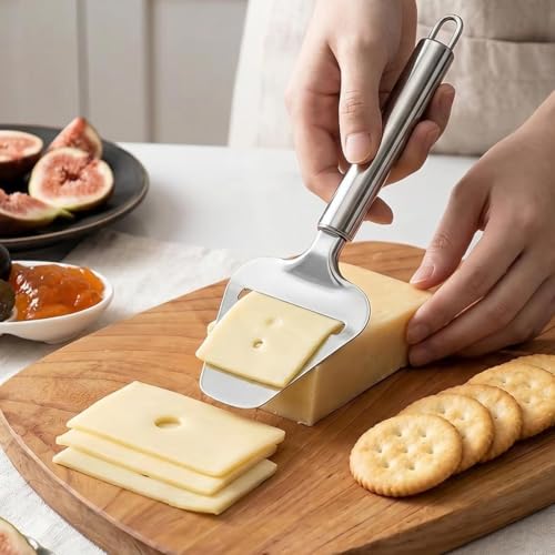 2 In 1 Stainless Steel Cheese Slicer, Food Grade Ergonomic Handle Cheese Cut Spatula, Multi-purpose Butter Chocolate Cutting Tool for Kitchen Baking Western Food