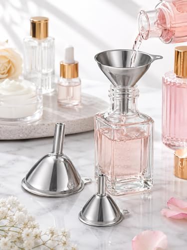 3-Pack Stainless Steel Mini Kitchen Funnel Set, Durable Metal Filling Funnel for Transferring Liquids, Dry Ingredients, Cosmetic Lotions, Liquids, Fragrances, Powders -High Temperature Resistant