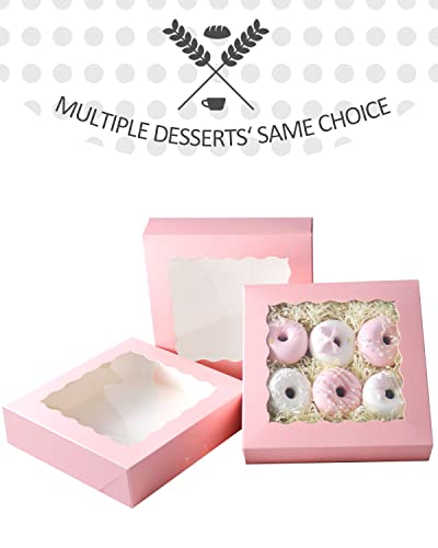 qiqee Auto-pop up Pink Pie Boxes with Window 10x10x2.5 inch 30Packs Cookie Donut Bakery Box - color: Pink, size: 10"x10"x2.5"/30 Pcs