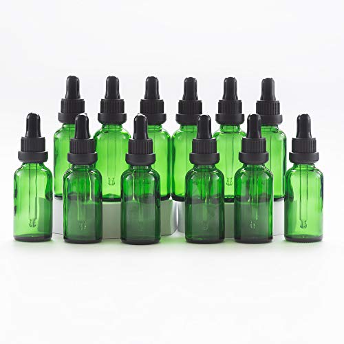 YIZHAO Green Glass Dropper Bottle 1oz, Tincture Bottles with Glass Dropper, for Essential Oils, Aromatherapy, Cosmetic, Laboratory, Pharmacy, Liquids, Travel –12 Pcs - color: Green, size: 30ml-12