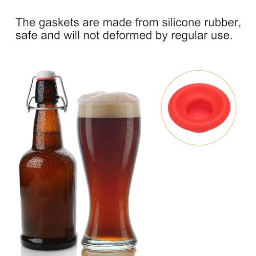 uxcell 25 Pcs Silicone Rubber Gaskets Washer, High Pressure Leak-proof Beer Bottle Gasket Seals Top Washers for Swing Flip Beer Soda Bottle, Red - color: Red