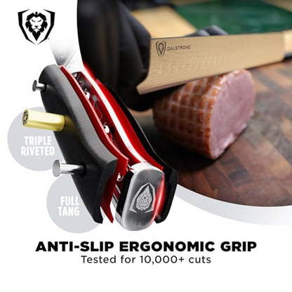 Dalstrong Carving Slicing Knife - 12 inch - Shogun Series ELITE - Granton Edge - Japanese AUS-10V Super Steel Kitchen Knife - Damascus - Vacuum Treated - Slicer Kitchen Knife - Sheath Included - color: Black, size: 12"