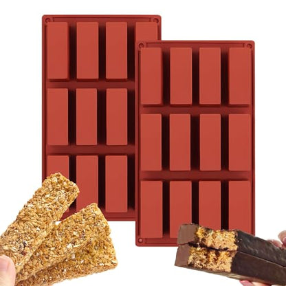 Silicone Granola Chocolate Molds, 12 Cavity Rectangle Mold for Chocolate Cheesecake 11.6 x 6.7 inches - color: 2 Packs Granola Chocolate Molds Z279