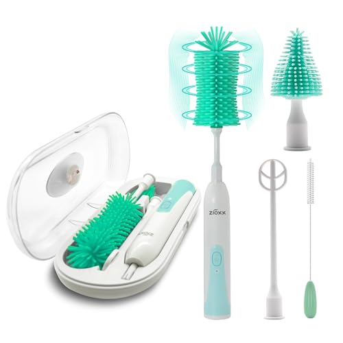Electric Bottle Brush Cleaner New Upgrade, Portable Electric Baby Bottle Brush Cleaner for Travel, Travel Bottle Cleaner Kit with Nipple & Straw Brush, Perfect Mom Essentials After Birth Gift, Green - color: Green, size: Flat Model for Travel Use