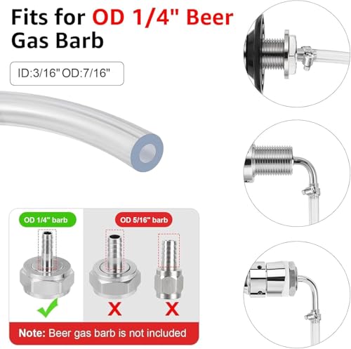 15FTKegerator Beer Co2 Gas Line Kit, ID 3/16" Beer Lines Tubing & ID 5/16'' Co2 Gas Line Beer Keg Lines, Kegerator Lines Replacement Kit Co2 Hose With 8Pcs Hose Clamps for Home Brewing - size: 15Ft Beer Line + 15Ft Gas Line