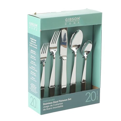 Gibson Home Castleford Flatware Utsensil Set, 20-Piece Stainless Steel Silverware Service for 4 – Modern Polished Finish - size: Service for 4 (20pcs)