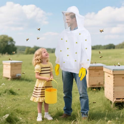 139 PCS Beekeeper Set Including Bee Jacket, Small Bee, Beekeeping Gloves and Felt Bucket Beekeeping Halloween Costume