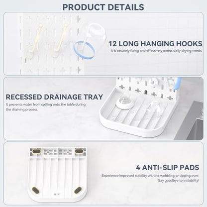 Baby Bottle Drying Rack Baby Bottle Holder Space Saving Bottle Dryer Rack Station Countertop Storage Organizer 12 Travel Bottle Drying Rack Vertical Breast Pump Part Plastic Bag Cup Dryer Tower White - color: White