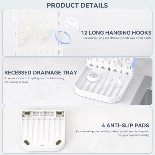 Baby Bottle Drying Rack Baby Bottle Holder Space Saving Bottle Dryer Rack Station Countertop Storage Organizer 12 Travel Bottle Drying Rack Vertical Breast Pump Part Plastic Bag Cup Dryer Tower White - color: White