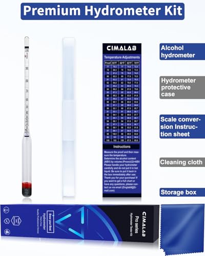 CIMALAB Hydrometer Alcohol Meter, Hydrometer Alcohol 0-200 Proof and Tralle Hydrometer, Alcohol Proof Tester for Liquor/Moonshine/Proofing Distilled/Spirits/Distilled Alcohol Proof