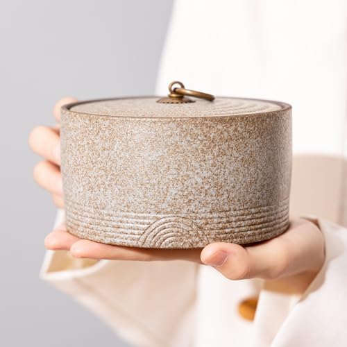 Ceramic Canister,16.9 Oz /500ml Food Storage Jar for Tea,Coffee Beans,Herb,Candy,Spices,Nuts (Stone White) - color: Stone White