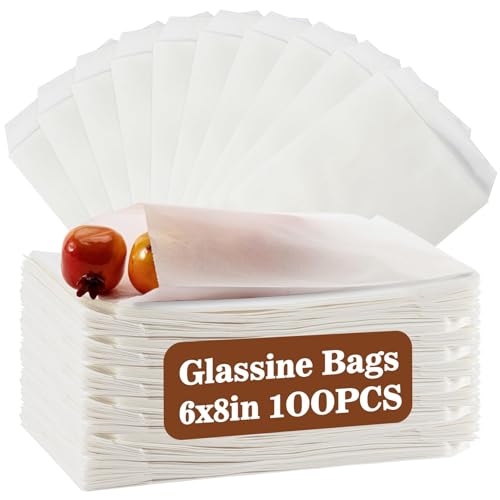 MAQIHAN 100 Wax Paper Sandwich Bags - 6"x8" Glassine Bags, Translucent Envelopes for Food Take Out, Snack, Bakery, Cookies, Treats, Sandwiches, Soaps, Gift Card Packaging - size: 6x8"