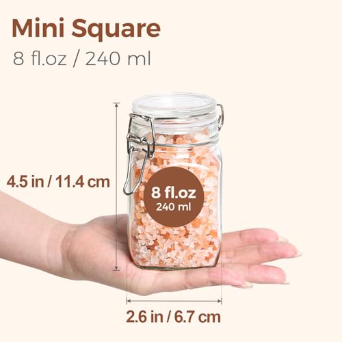 ComSaf Square Small 8 oz Glass Spice Jars with Airtight Lids 12 Pack Pantry | Jams herbs, Overnight oats, Pickling favors, Labels included, Funnel included, Pantry organization, Sourdough pickling - size: 8oz*12