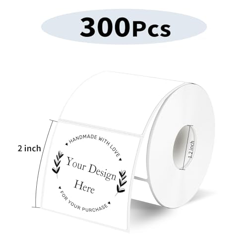 White Square Thermal Labels Printer Stickers- 2" x 2", Self-Adhesive Square Direct Thermal Labels Stickers, Waterproof/Perforation Line Design- 300 Sheets - color: White, size: Square 2'' X 2''