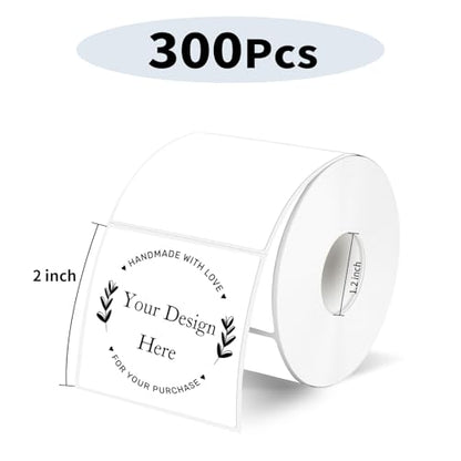 White Square Thermal Labels Printer Stickers- 2" x 2", Self-Adhesive Square Direct Thermal Labels Stickers, Waterproof/Perforation Line Design- 300 Sheets - color: White, size: Square 2'' X 2''