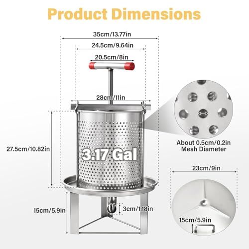 Upgrade Honey Press Machine, Honey Extractor Beekeeping Machine with Curved Hook Stainless Steel Household Manual Honeys Press Extractor Beekeeping Tool for Wine Honeys and Juice Making